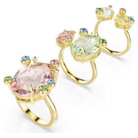 Conjunto de anillos Gema (3), cortes variados, multicolor, chapado en tono dorado