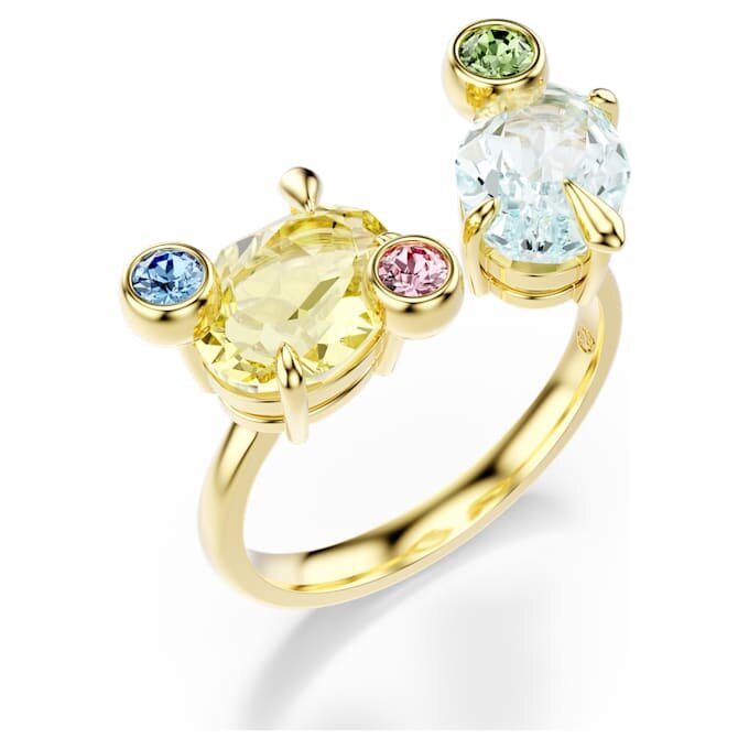 Conjunto de anillos Gema (3), cortes variados, multicolor, chapado en tono dorado Conjunto de anillos Gema (3), cortes variados, multicolor, chapado en tono dorado