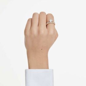 Conjunto de anillos Stilla (2), corte redondo, blanco, chapado en tono dorado