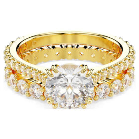 Conjunto de anillos Stilla (2), corte redondo, blanco, chapado en tono dorado