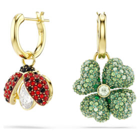Conjunto de pendientes colgantes Idyllia (3), mariquita, trébol, fresa, multicolor, chapado en tono dorado