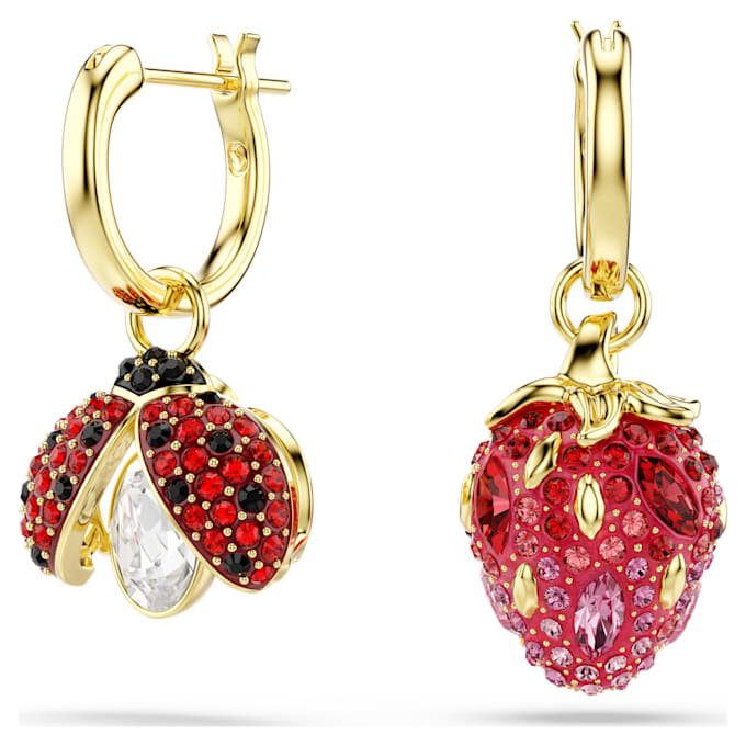 Conjunto de pendientes colgantes Idyllia (3), mariquita, trébol, fresa, multicolor, chapado en tono dorado Conjunto de pendientes colgantes Idyllia (3), mariquita, trébol, fresa, multicolor, chapado en tono dorado