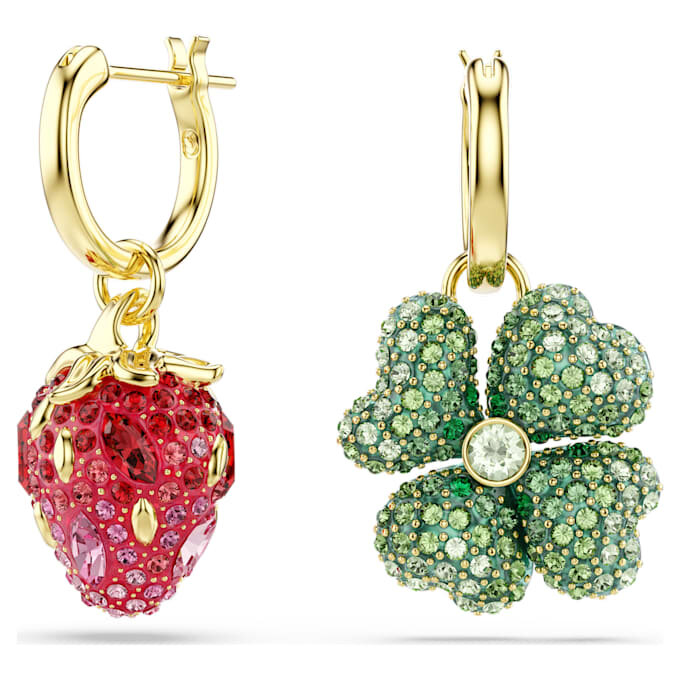 Conjunto de pendientes colgantes Idyllia (3), mariquita, trébol, fresa, multicolor, chapado en tono dorado Conjunto de pendientes colgantes Idyllia (3), mariquita, trébol, fresa, multicolor, chapado en tono dorado