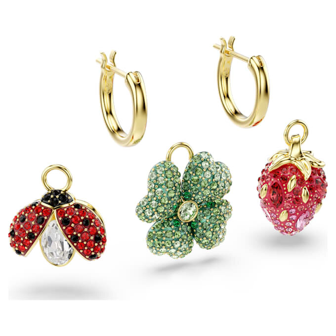 Conjunto de pendientes colgantes Idyllia (3), mariquita, trébol, fresa, multicolor, chapado en tono dorado Conjunto de pendientes colgantes Idyllia (3), mariquita, trébol, fresa, multicolor, chapado en tono dorado