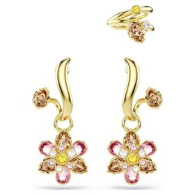 Conjunto de pendientes Idyllia (3), cortes variados, flor, multicolor, chapado en tono dorado