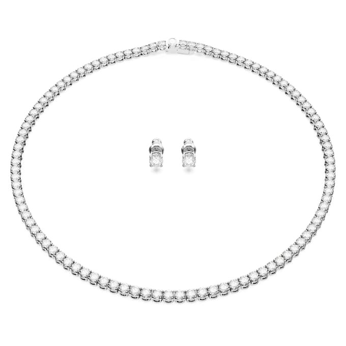 Conjunto de tenis Matrix, corte redondo, blanco, chapado en rodio Conjunto de tenis Matrix, corte redondo, blanco, chapado en rodio