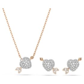 Conjunto Idyllia con cortes mixtos, corazón con flecha, chapado en tono oro blanco y rosa