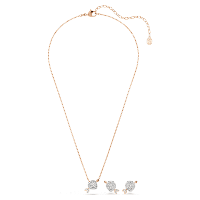 Conjunto Idyllia con cortes mixtos, corazón con flecha, chapado en tono oro blanco y rosa Conjunto Idyllia con cortes mixtos, corazón con flecha, chapado en tono oro blanco y rosa