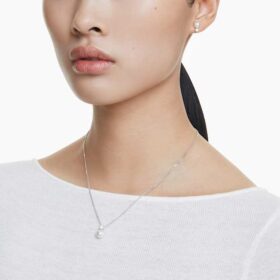 Conjunto Matrix de perlas de cristal, corte redondo, blanco, chapado en rodio