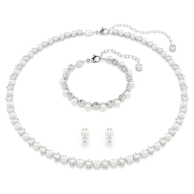 Conjunto Matrix de perlas de cristal, corte redondo, blanco, chapado en rodio Conjunto Matrix de perlas de cristal, corte redondo, blanco, chapado en rodio