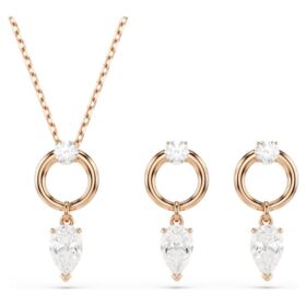 Conjunto Mesmera: corte en pera, corte redondo, blanco, chapado en tono oro rosa