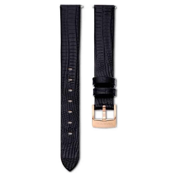 Correa de reloj de 13 mm (0,51″) de ancho, de piel, negra, con acabado en tono oro rosa Correa de reloj de 13 mm (0,51″) de ancho, de piel, negra, con acabado en tono oro rosa