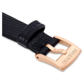 Correa de reloj de 13 mm (0,51″) de ancho, de piel, negra, con acabado en tono oro rosa