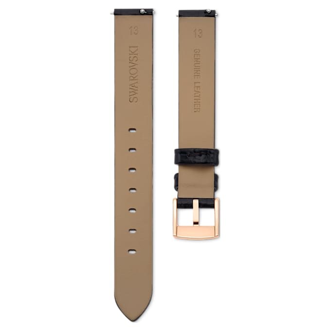 Correa de reloj de 13 mm (0,51″) de ancho, de piel, negra, con acabado en tono oro rosa Correa de reloj de 13 mm (0,51″) de ancho, de piel, negra, con acabado en tono oro rosa
