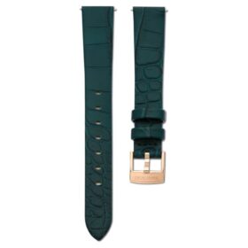 Correa de reloj de 14 mm (0,55″) de ancho, de piel, verde, con acabado en tono oro rosa