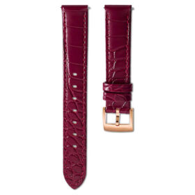 Correa de reloj de 15 mm (0,59″) de ancho, de piel con costuras, roja, con acabado en tono oro rosa