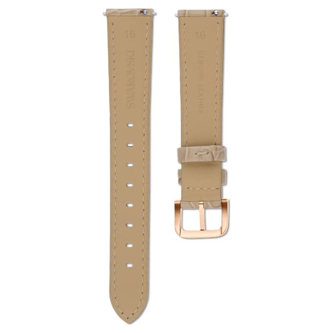 Correa de reloj de 16 mm (0,63″) de ancho, de piel con costuras, color beige, acabado en tono oro rosa Correa de reloj de 16 mm (0,63″) de ancho, de piel con costuras, color beige, acabado en tono oro rosa
