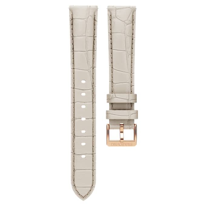 Correa de reloj de 16 mm (0,63″) de ancho, de piel con costuras, gris, acabado en tono oro rosa Correa de reloj de 16 mm (0,63″) de ancho, de piel con costuras, gris, acabado en tono oro rosa