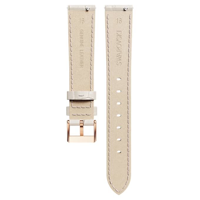 Correa de reloj de 16 mm (0,63″) de ancho, de piel con costuras, gris, acabado en tono oro rosa Correa de reloj de 16 mm (0,63″) de ancho, de piel con costuras, gris, acabado en tono oro rosa