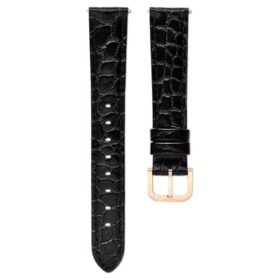 Correa de reloj de 16 mm (0,63″) de ancho, de piel con costuras, negra, con acabado en tono oro rosa Correa de reloj de 16 mm (0,63″) de ancho, de piel con costuras, negra, con acabado en tono oro rosa