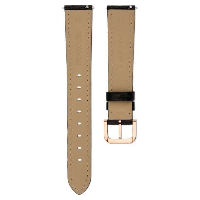Correa de reloj de 16 mm (0,63″) de ancho, de piel con costuras, negra, con acabado en tono oro rosa Correa de reloj de 16 mm (0,63″) de ancho, de piel con costuras, negra, con acabado en tono oro rosa
