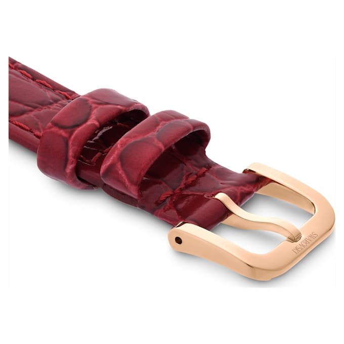 Correa de reloj de 16 mm (0,63″) de ancho, de piel con costuras, roja, con acabado en tono oro rosa Correa de reloj de 16 mm (0,63″) de ancho, de piel con costuras, roja, con acabado en tono oro rosa