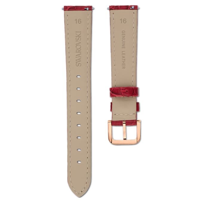 Correa de reloj de 16 mm (0,63″) de ancho, de piel con costuras, roja, con acabado en tono oro rosa Correa de reloj de 16 mm (0,63″) de ancho, de piel con costuras, roja, con acabado en tono oro rosa