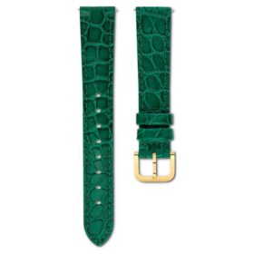 Correa de reloj de 16 mm (0,63″) de ancho, de piel con costuras, verde, acabado dorado Correa de reloj de 16 mm (0,63″) de ancho, de piel con costuras, verde, acabado dorado