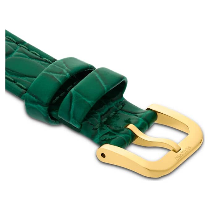 Correa de reloj de 16 mm (0,63″) de ancho, de piel con costuras, verde, acabado dorado Correa de reloj de 16 mm (0,63″) de ancho, de piel con costuras, verde, acabado dorado
