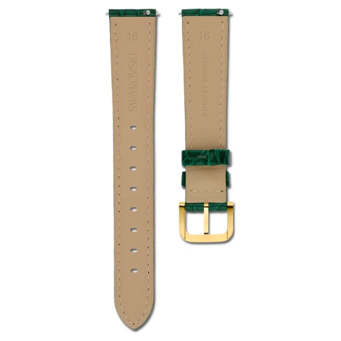 Correa de reloj de 16 mm (0,63″) de ancho, de piel con costuras, verde, acabado dorado Correa de reloj de 16 mm (0,63″) de ancho, de piel con costuras, verde, acabado dorado