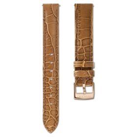 Correa de reloj de 17 mm (0,67″) de ancho, de piel con costuras, marrón, acabado en tono oro rosa Correa de reloj de 17 mm (0,67″) de ancho, de piel con costuras, marrón, acabado en tono oro rosa