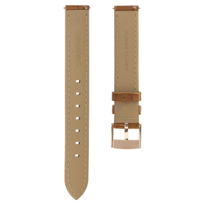 Correa de reloj de 17 mm (0,67″) de ancho, de piel con costuras, marrón, acabado en tono oro rosa Correa de reloj de 17 mm (0,67″) de ancho, de piel con costuras, marrón, acabado en tono oro rosa