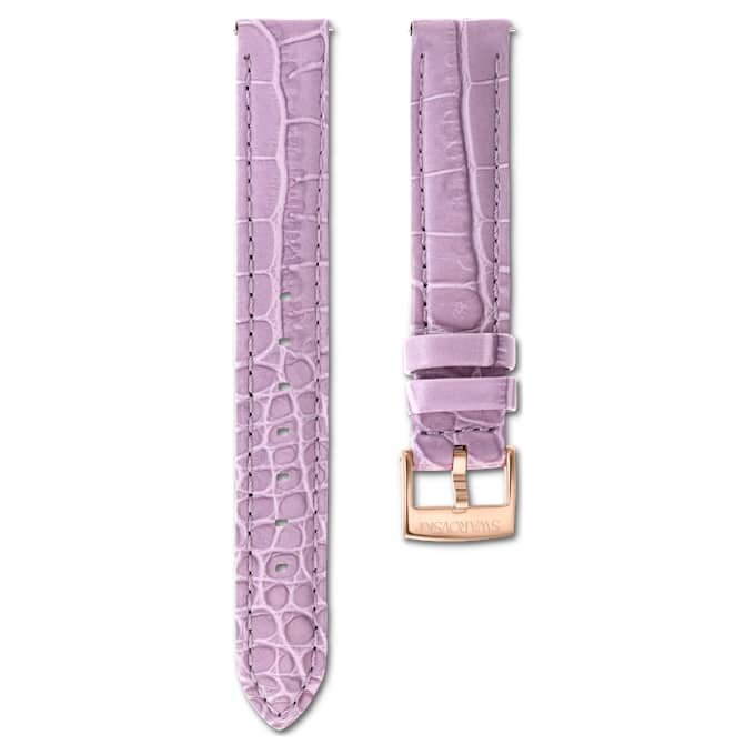 Correa de reloj de 17 mm (0,67″) de ancho, de piel con costuras, morada, con acabado en tono oro rosa Correa de reloj de 17 mm (0,67″) de ancho, de piel con costuras, morada, con acabado en tono oro rosa