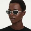 Gafas de sol de forma ovalada, 2 en 1 con clip, Sk7044, tono plateado Gafas de sol de forma ovalada, 2 en 1 con clip, Sk7044, tono plateado