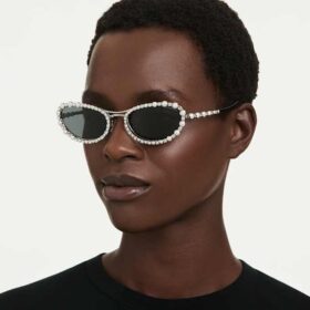 Gafas de sol de forma ovalada, 2 en 1 con clip, Sk7044, tono plateado