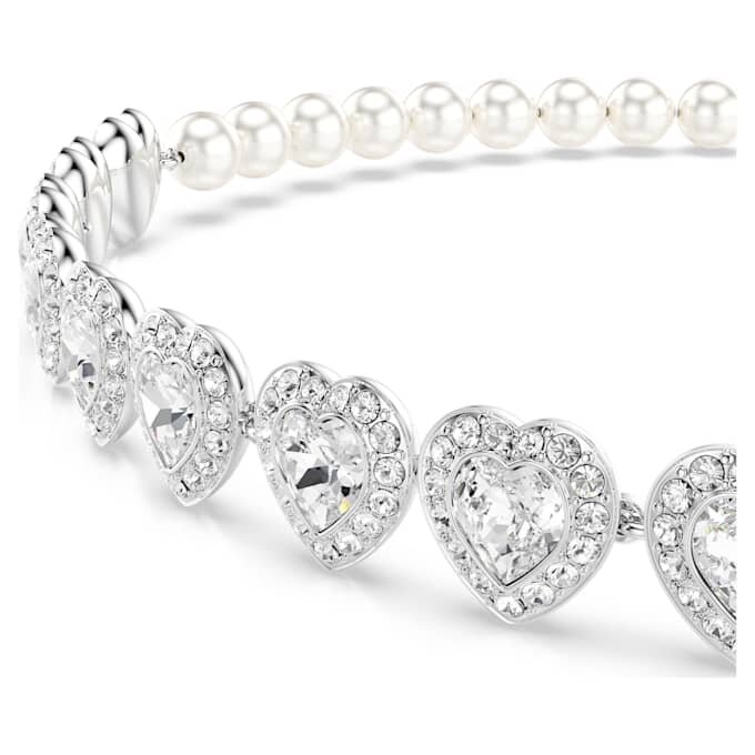 Gargantilla Ariana Grande x Swarovski con cortes variados, perlas de cristal, corazón, blanco, chapada en rodio Gargantilla Ariana Grande x Swarovski con cortes variados, perlas de cristal, corazón, blanco, chapada en rodio
