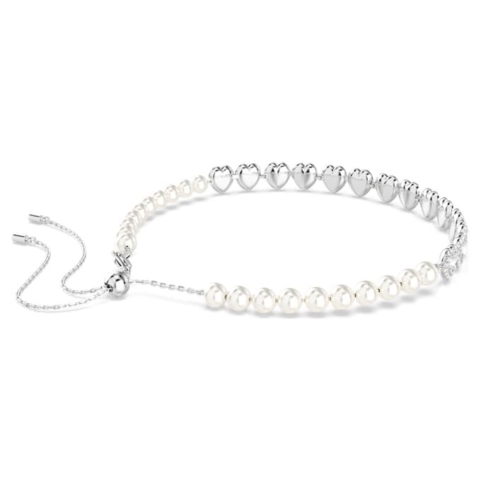 Gargantilla Ariana Grande x Swarovski con cortes variados, perlas de cristal, corazón, blanco, chapada en rodio Gargantilla Ariana Grande x Swarovski con cortes variados, perlas de cristal, corazón, blanco, chapada en rodio