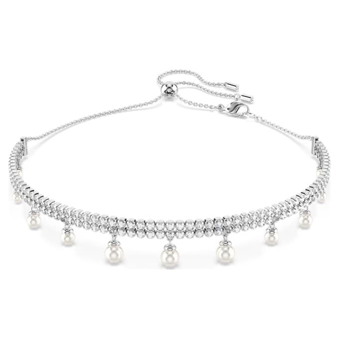 Gargantilla Ariana Grande x Swarovski con perla de cristal, corte redondo, blanca, chapada en rodio Gargantilla Ariana Grande x Swarovski con perla de cristal, corte redondo, blanca, chapada en rodio