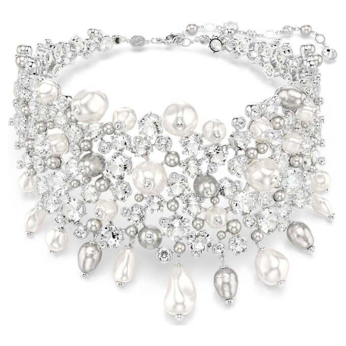 Gargantilla Constella con perlas de cristal, talla redonda, blancas, chapadas en rodio Gargantilla Constella con perlas de cristal, talla redonda, blancas, chapadas en rodio