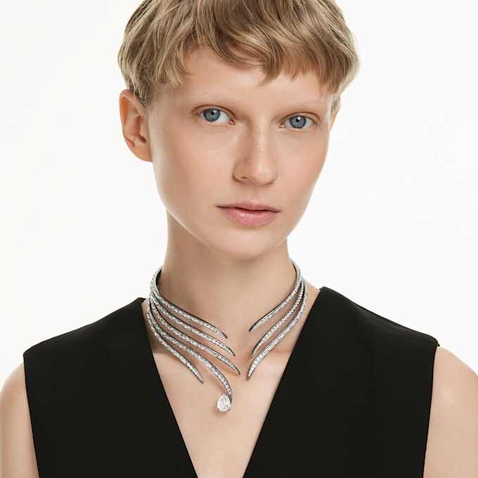 Gargantilla «Feather» de la colección Vienna, blanca, chapada en rutenio Gargantilla «Feather» de la colección Vienna, blanca, chapada en rutenio