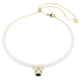 Gargantilla Idyllia con perlas de cristal, cortes variados, abeja, blanco, chapado en tono dorado Gargantilla Idyllia con perlas de cristal, cortes variados, abeja, blanco, chapado en tono dorado