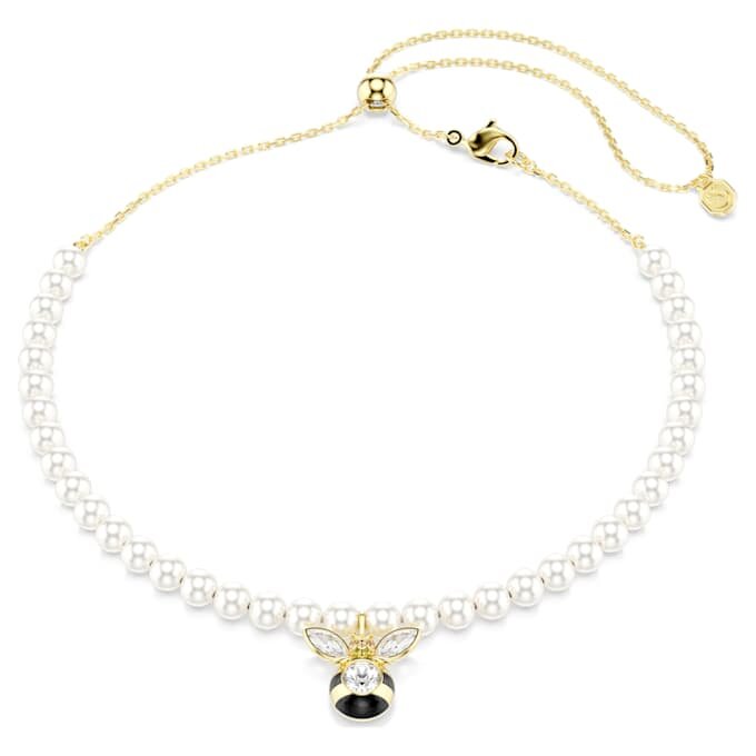 Gargantilla Idyllia con perlas de cristal, cortes variados, abeja, blanco, chapado en tono dorado Gargantilla Idyllia con perlas de cristal, cortes variados, abeja, blanco, chapado en tono dorado