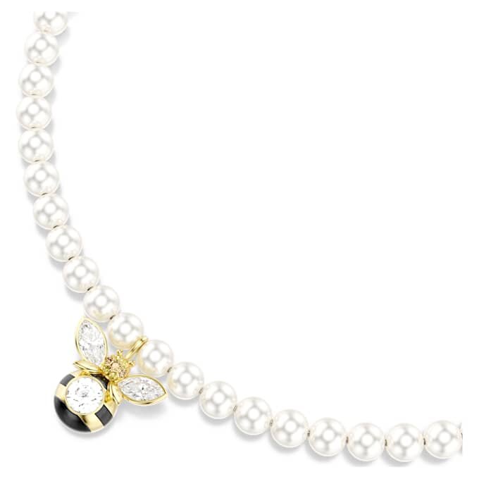 Gargantilla Idyllia con perlas de cristal, cortes variados, abeja, blanco, chapado en tono dorado Gargantilla Idyllia con perlas de cristal, cortes variados, abeja, blanco, chapado en tono dorado