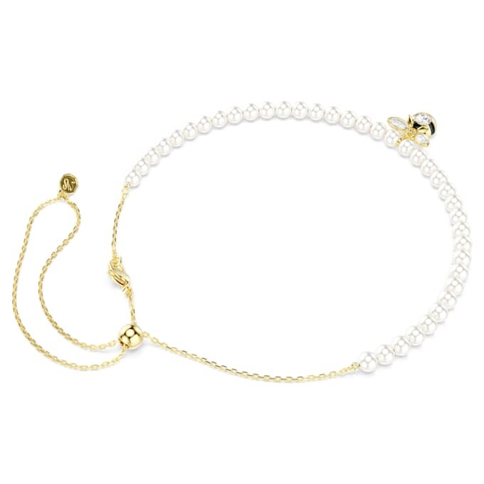 Gargantilla Idyllia con perlas de cristal, cortes variados, abeja, blanco, chapado en tono dorado Gargantilla Idyllia con perlas de cristal, cortes variados, abeja, blanco, chapado en tono dorado