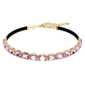 Gargantilla Millenia con corte octogonal, morada, chapada en tono dorado