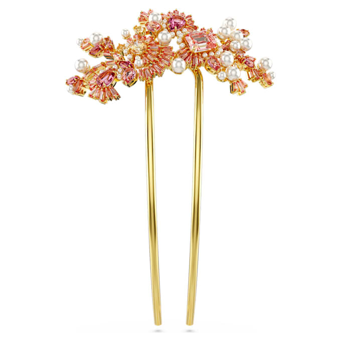 Horquilla Gema con perla de cristal, cortes variados, flor, rosa, chapada en tono dorado Horquilla Gema con perla de cristal, cortes variados, flor, rosa, chapada en tono dorado