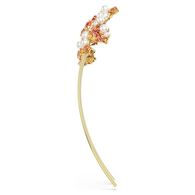 Horquilla Gema con perla de cristal, cortes variados, flor, rosa, chapada en tono dorado Horquilla Gema con perla de cristal, cortes variados, flor, rosa, chapada en tono dorado