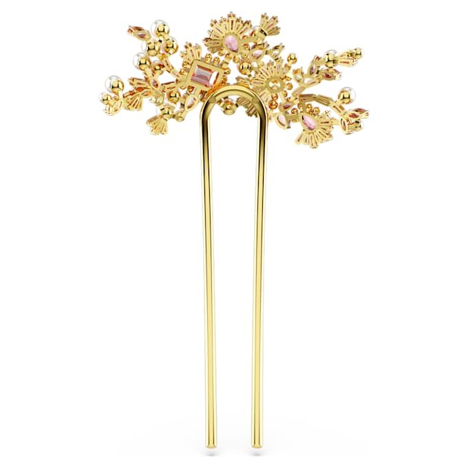 Horquilla Gema con perla de cristal, cortes variados, flor, rosa, chapada en tono dorado Horquilla Gema con perla de cristal, cortes variados, flor, rosa, chapada en tono dorado