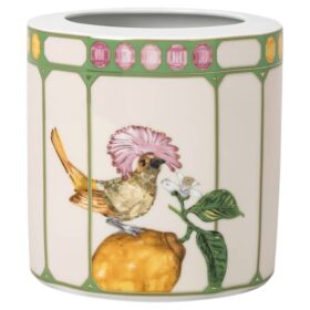 Jarrón Idyllia de porcelana, motivo de cristal, papamoscas, tamaño mediano, multicolor