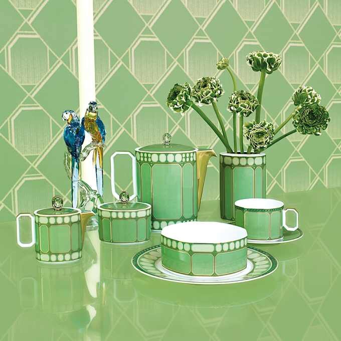 Taza con platillo Signum de porcelana, verde Taza con platillo Signum de porcelana, verde